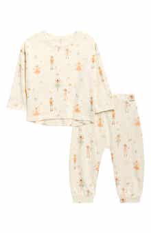 Print Long Sleeve Cotton Top & Pants Set