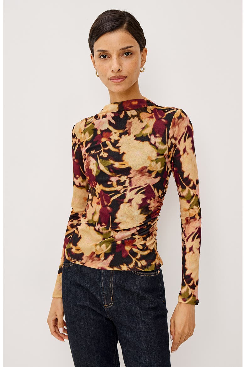 Joelle Floral Mesh Mock Neck Top, Alternate, color, DARK FLORA