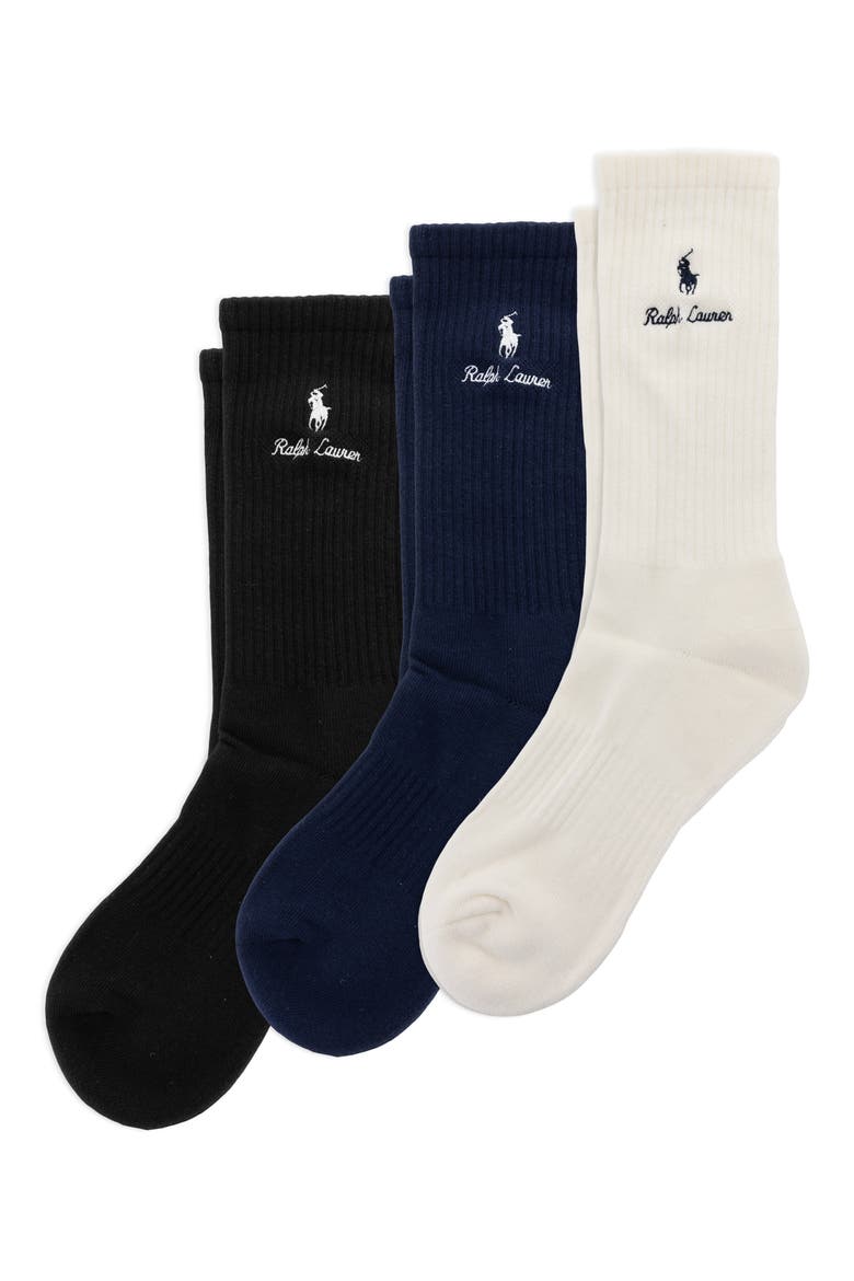 Assorted 3-Pack Double Logo Crew Socks, Main, color, CREAM
