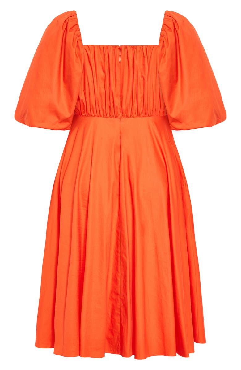 City Chic Rosabella Puff Sleeve Midi Dress, Alternate, color, Tangerine Tango