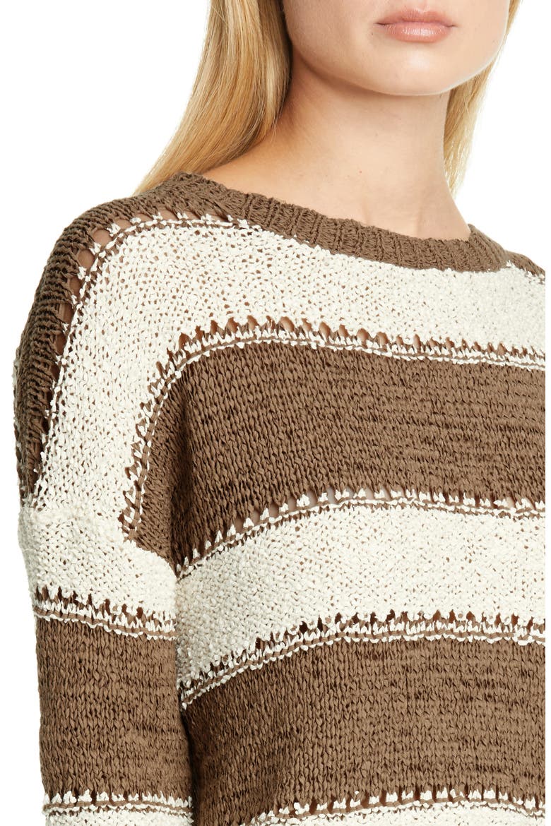 Pointelle Stripe Sweater, Alternate, color, LIGHT/ PASTEL BROWN