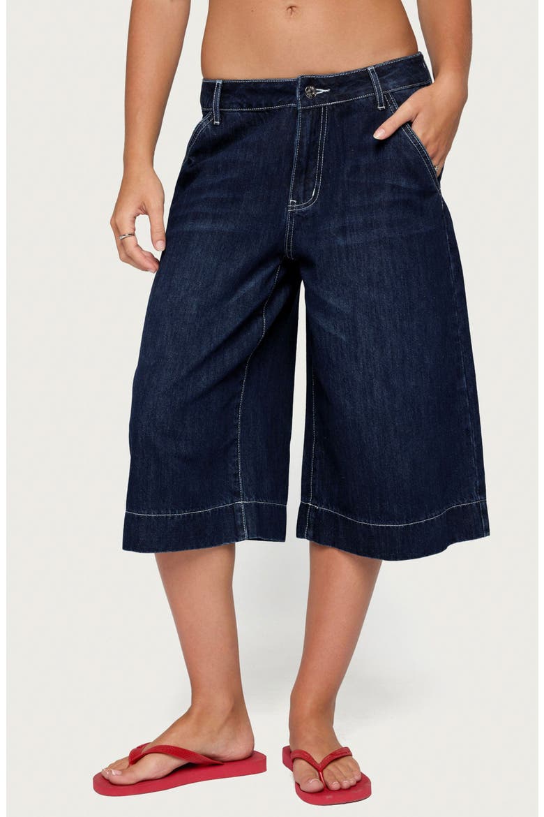 Letty Low Rise Denim Bermuda Shorts, Main, color, DARK-BLUE