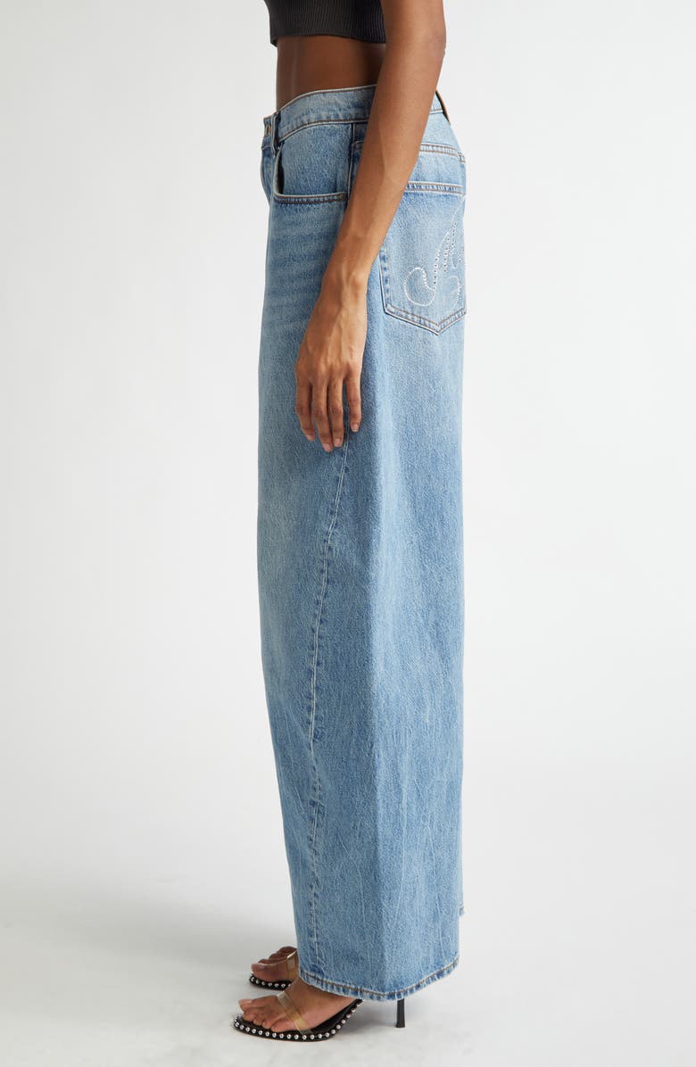 Alexander Wang Logo Hotfix Oversize Rounded Low Rise Jeans, Alternate, color,