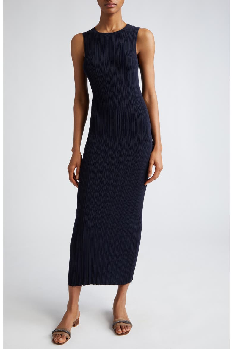 Sleeveless Cotton Rib Midi Sweater Dress, Main, color, BLUE