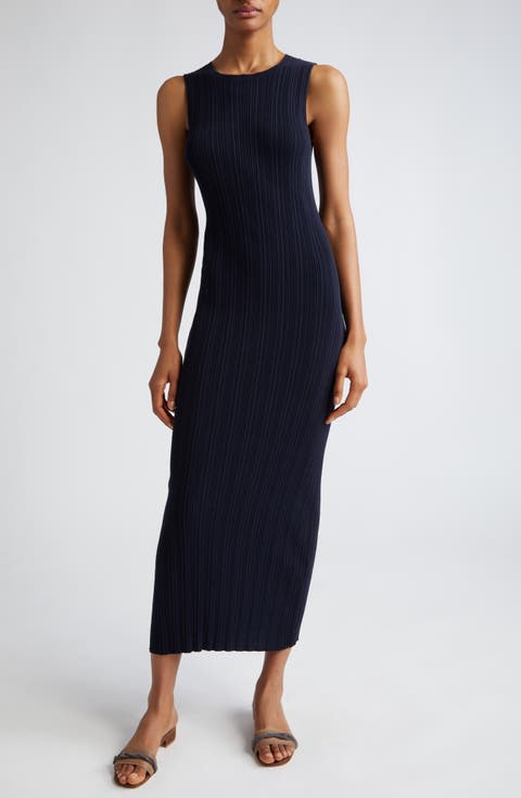 Sleeveless Cotton Rib Midi Sweater Dress