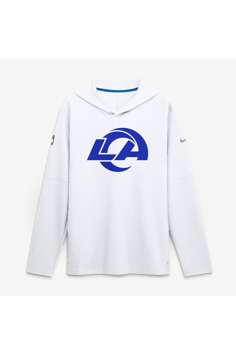 Men's Nike Los Angeles Rams Fearsome White Sideline Lightweight Long Sleeve Hooded Dri-FIT T-Shirt, Main, color, White