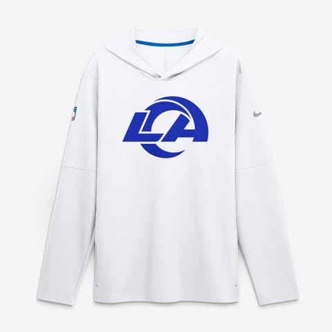 Men's Nike Los Angeles Rams Fearsome White Sideline Lightweight Long Sleeve Hooded Dri-FIT T-Shirt