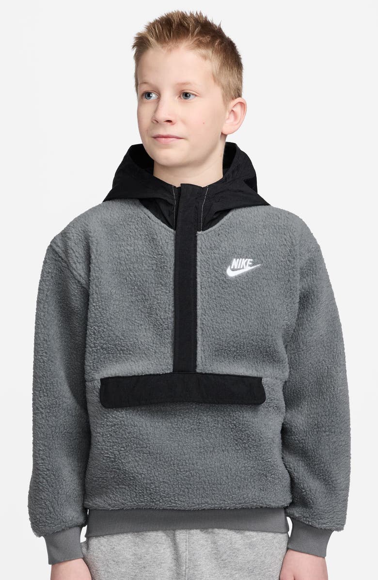 Nike Kids' Club Fleece Hoodie, Main, color, Smoke Grey/ Black/ White