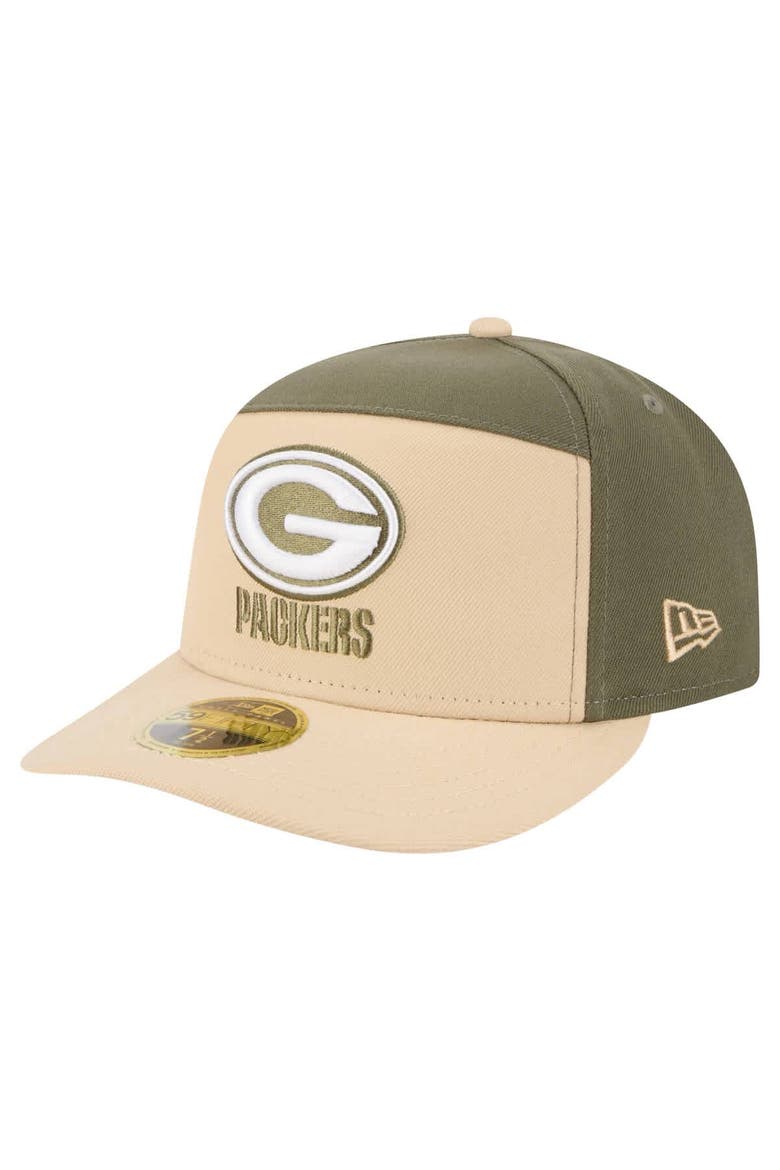 Men's New Era Light Beige/Olive Green Bay Packers Two-Tone Color Pack Split Panel 59FIFTY Fitted Hat, Main, color, Light Beige