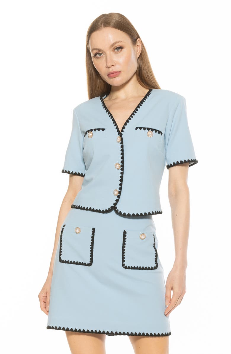 Alexia Admor Willa Embroidered Short Sleeve Jacket, Alternate, color, Halogen Blue