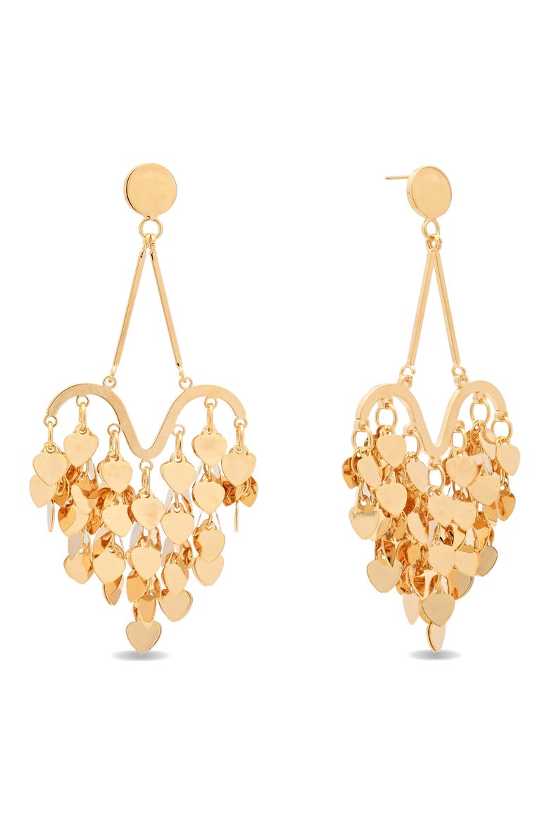 Teresa Heart Charm Statement Drop Earrings, Main, color, GOLD