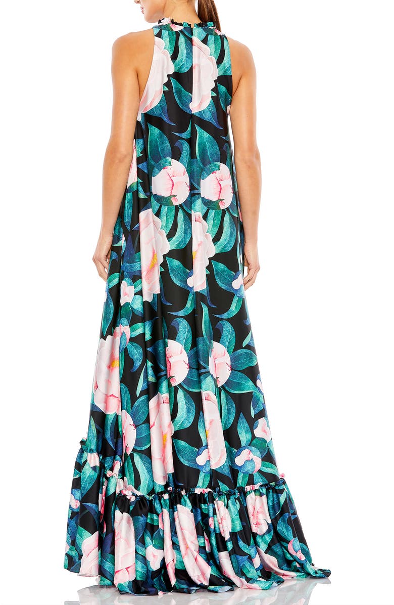 Mac Duggal Sleeveless High Neck Floral Print High Low Maxi Dress, Alternate, color, Black Multi