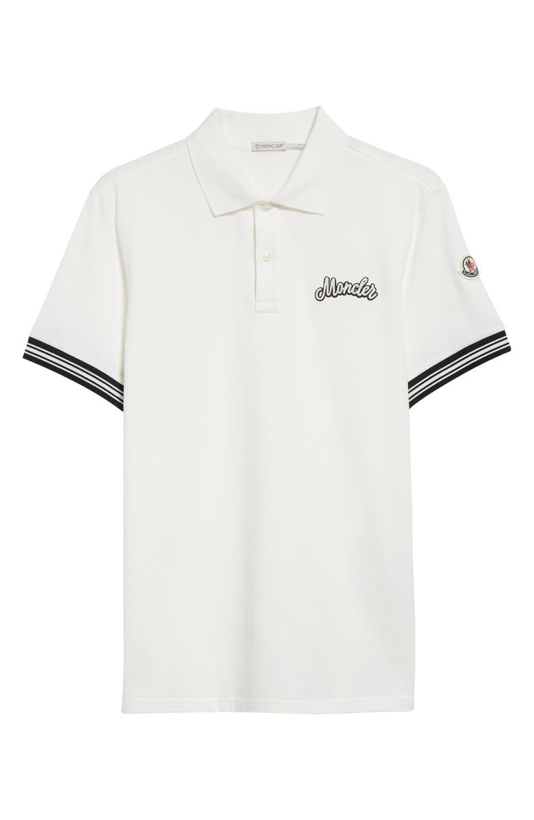 Moncler Logo Embroidered Cotton Polo, Alternate, color, Silk White