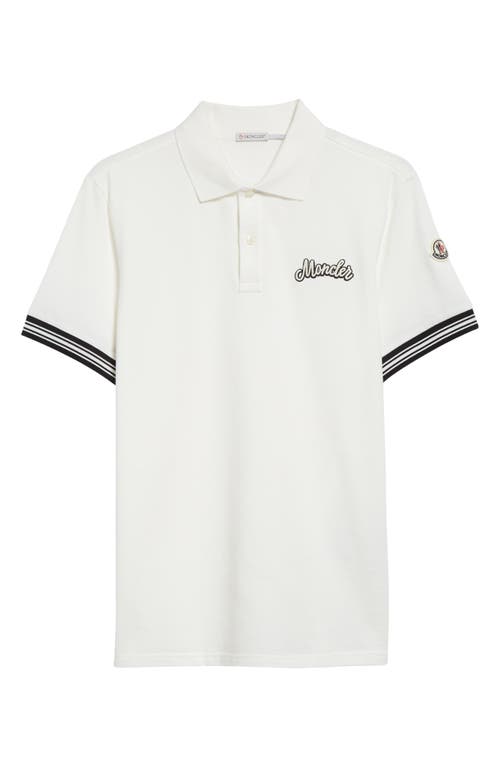 Moncler Logo Embroidered Cotton Polo In Silk White