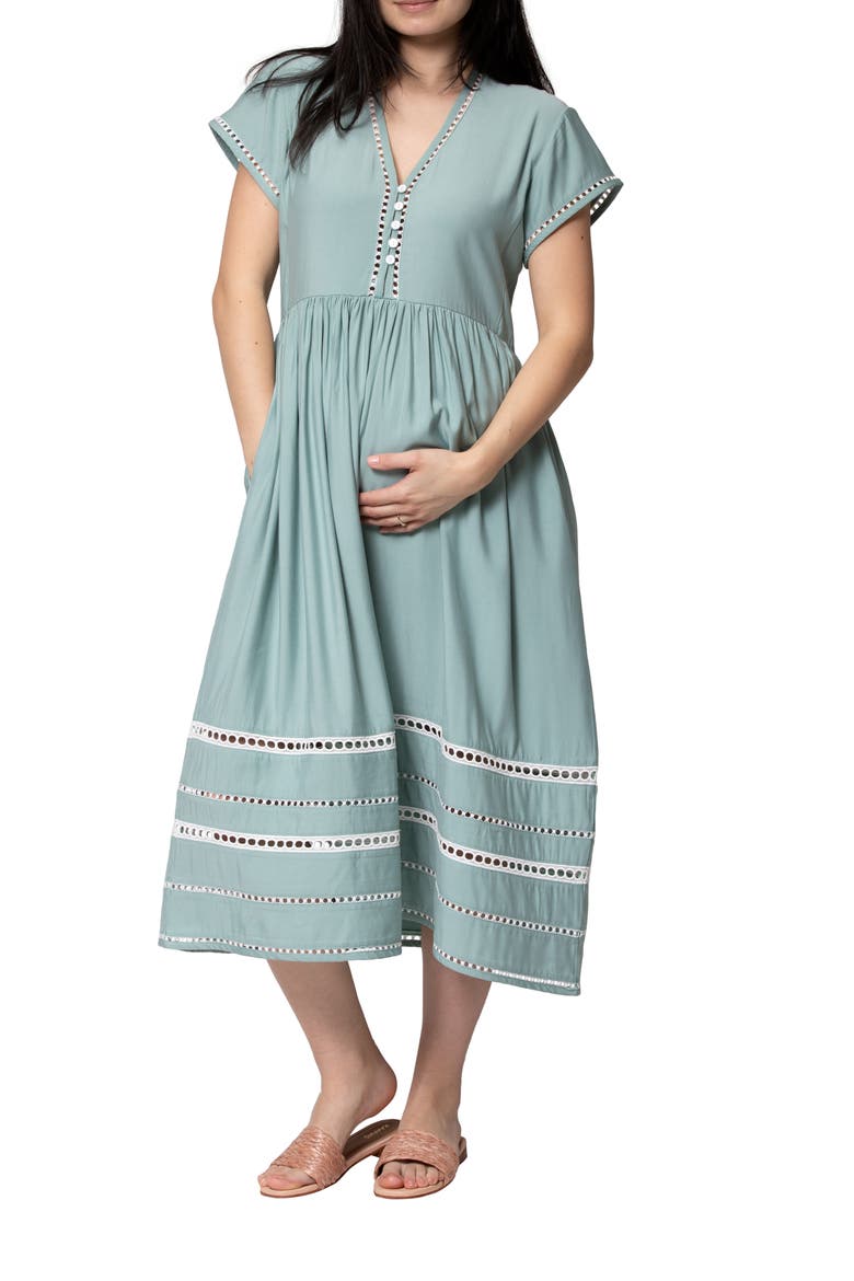 Delphi Maternity Midi Dress, Main, color, SAGE GREEN