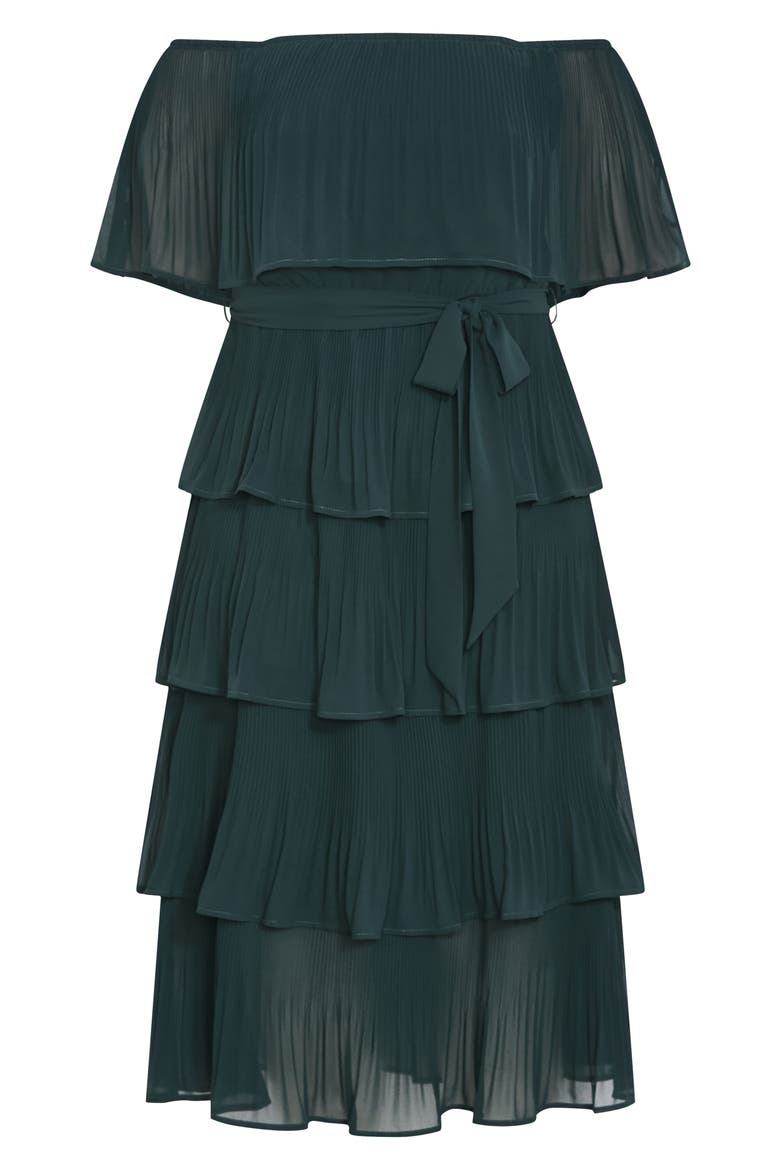 Night Garden Off the Shoulder Tiered Dress, Alternate, color, GREEN TEAL