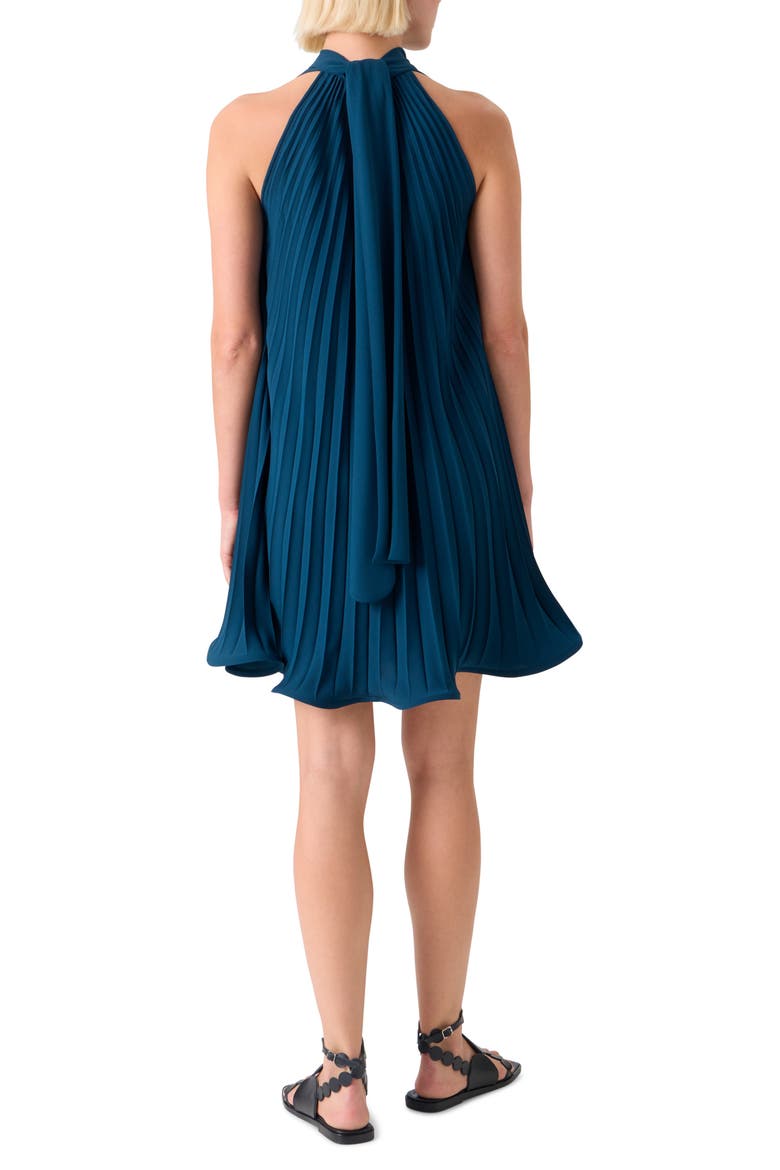 Pleated Crepe Trapeze Dress, Alternate, color, DARK BLUE