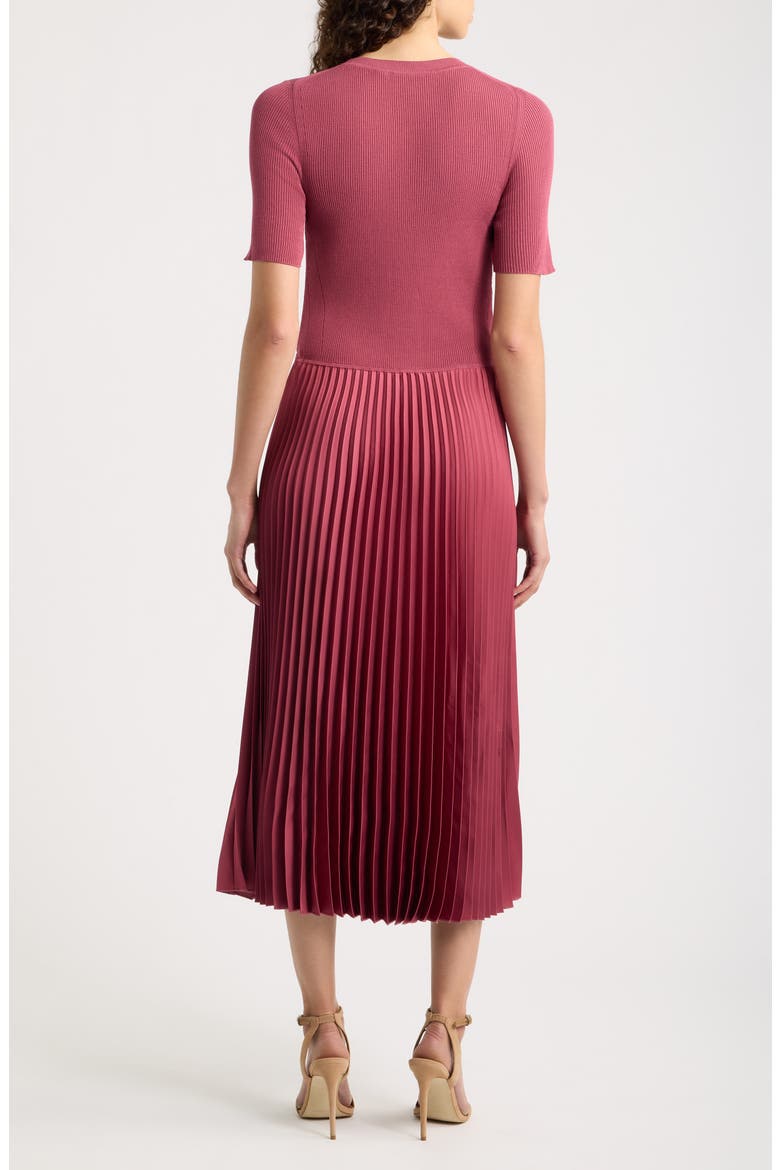 Fadridi Short Sleeve Pleated Midi Dress, Alternate, color, DRY ROSE