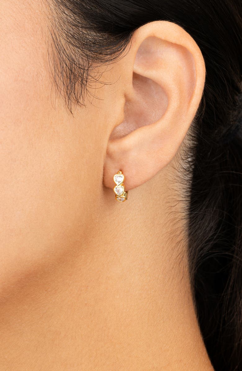 Sterling Forever Jorlyn Cubic Zirconia Heart Micro Huggie Hoop Earrings, Alternate, color, Gold