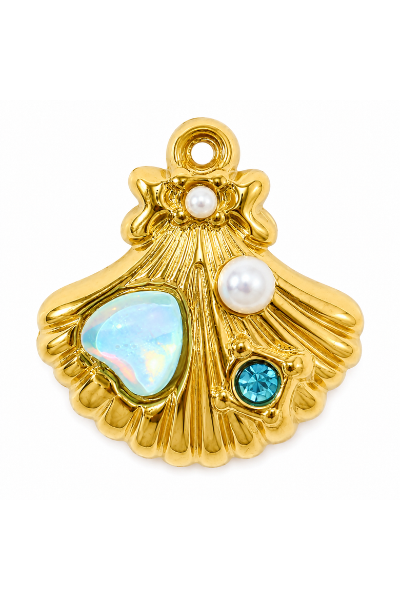 18K Yellow Gold Plated Embellished Seashell Charm, Alternate, color, Blue/White/Gold