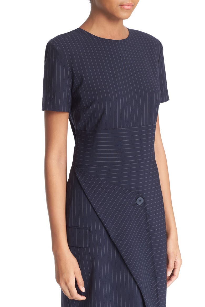 Pinstripe Asymmetrical Dress, Alternate, color, CLASSIC NAVY