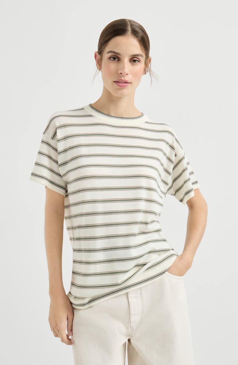 Brunello Cucinelli Sparkling stripe t-shirt, Alternate, color, Panama