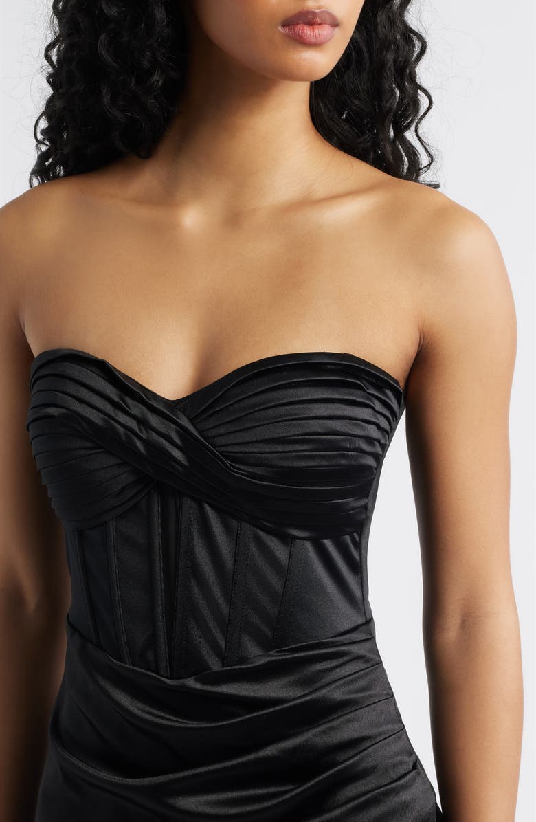 Emerald Sundae Ruched Corset Strapless Gown, Alternate, color, Black