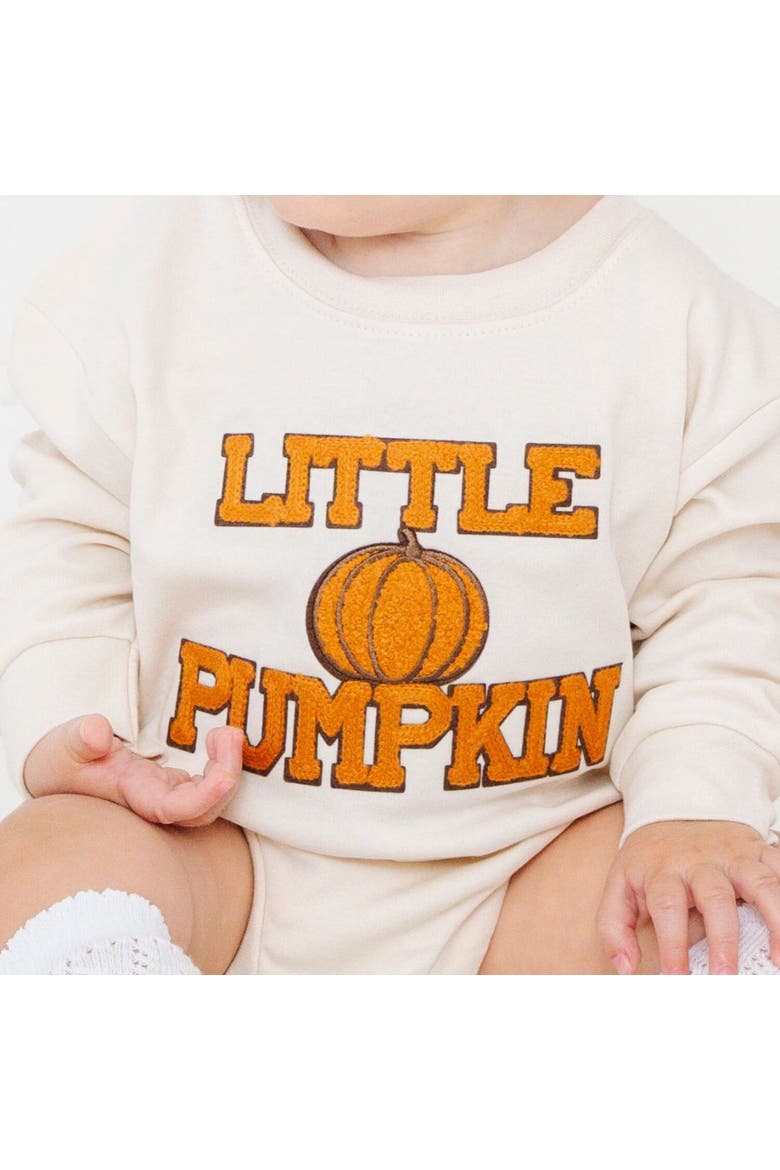 Little Pumpkin Patch Long Sleeve Romper, Alternate, color, Natural
