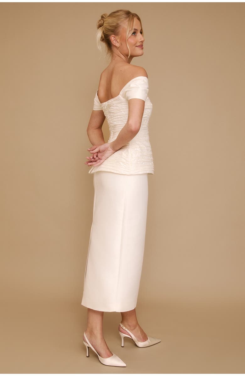 Six Stories Gathered Bardot Peplum Midi Dress, Alternate, color, 