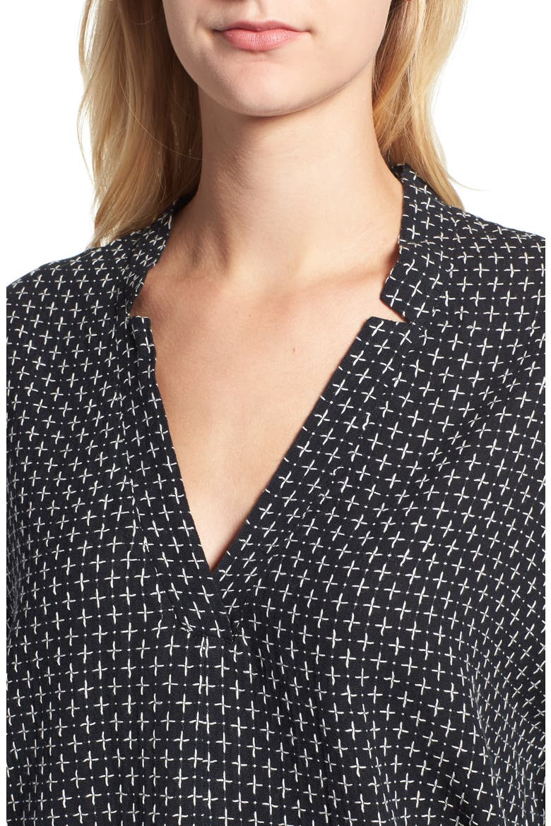 Pickstitched Poet Blouse, Alternate, color, BLACK/ WHITE
