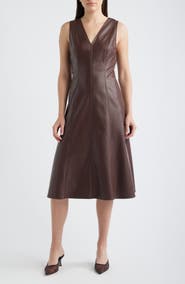 Maggy London V-Neck Faux Leather Fit & Flare Midi Dress