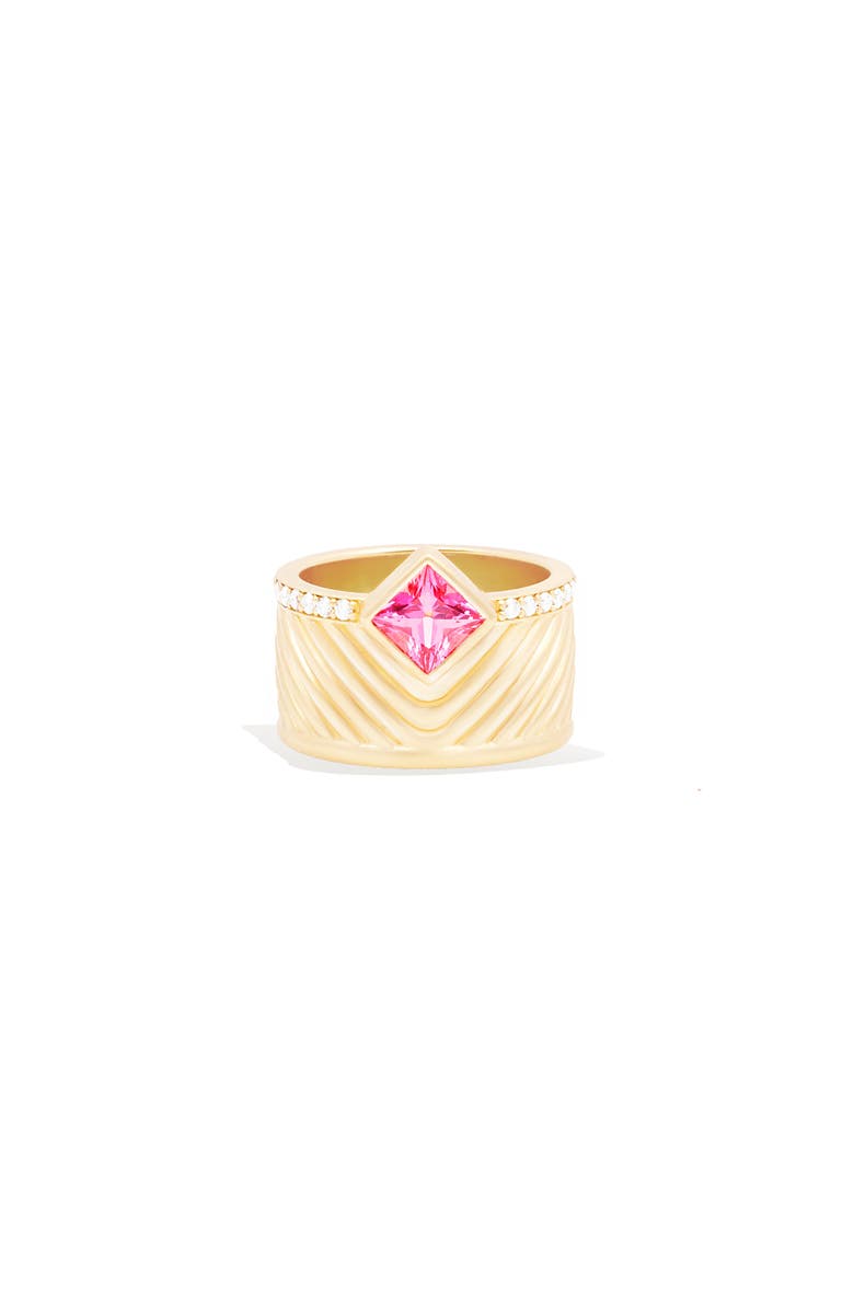 Campbell + Charlotte Spark Chevron Cigar Band Ring, Main, color, Pink Sapphire-Gold