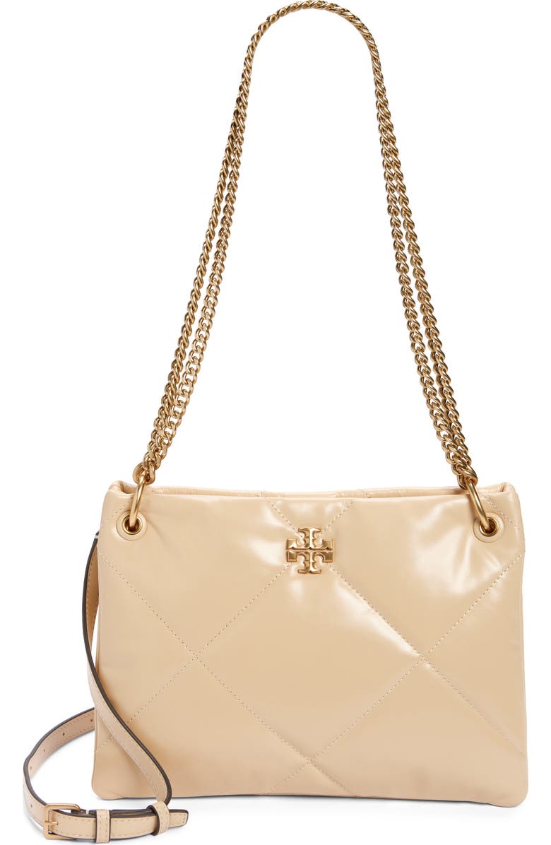Tory Burch Small Kira Diamond Quilted Leather Shoulder Bag, Main, color, Vanilla Soft Serve