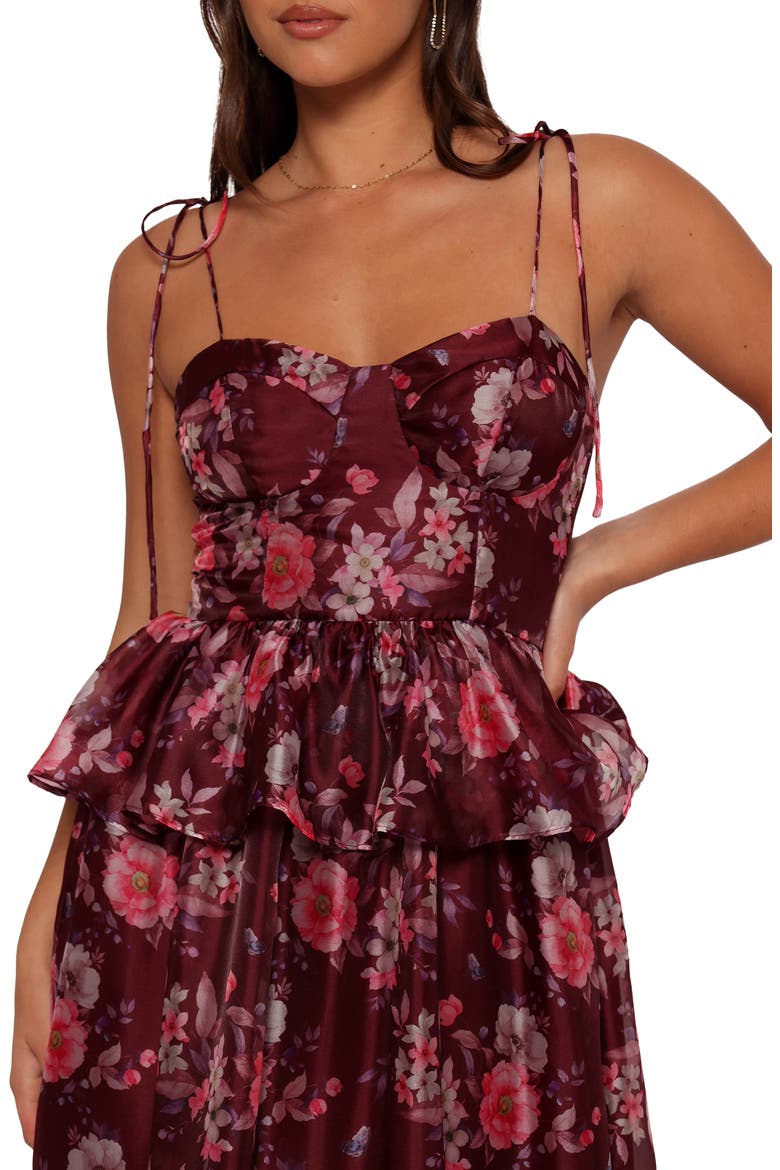 Mazy Floral Peplum Tiered Maxi Dress, Alternate, color, PURPLE/ MAGENTA