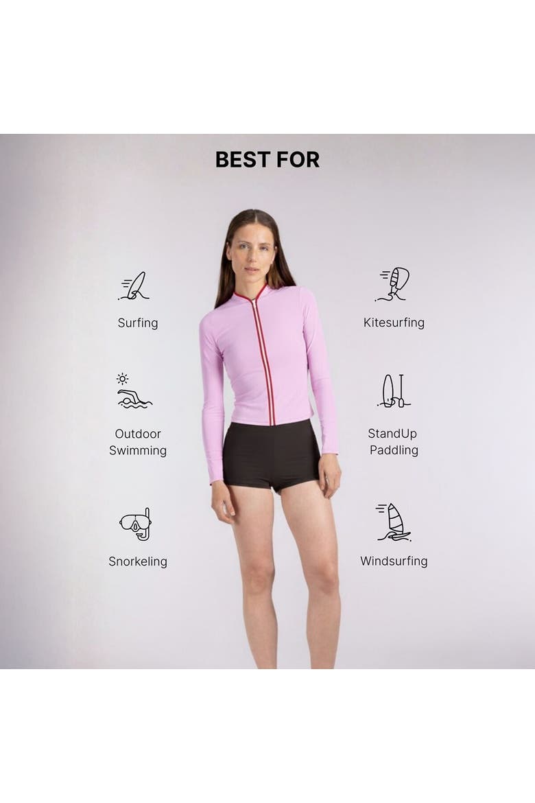 Rash Guard With Zip - Women's, Alternate, color, Purple/Red Binding