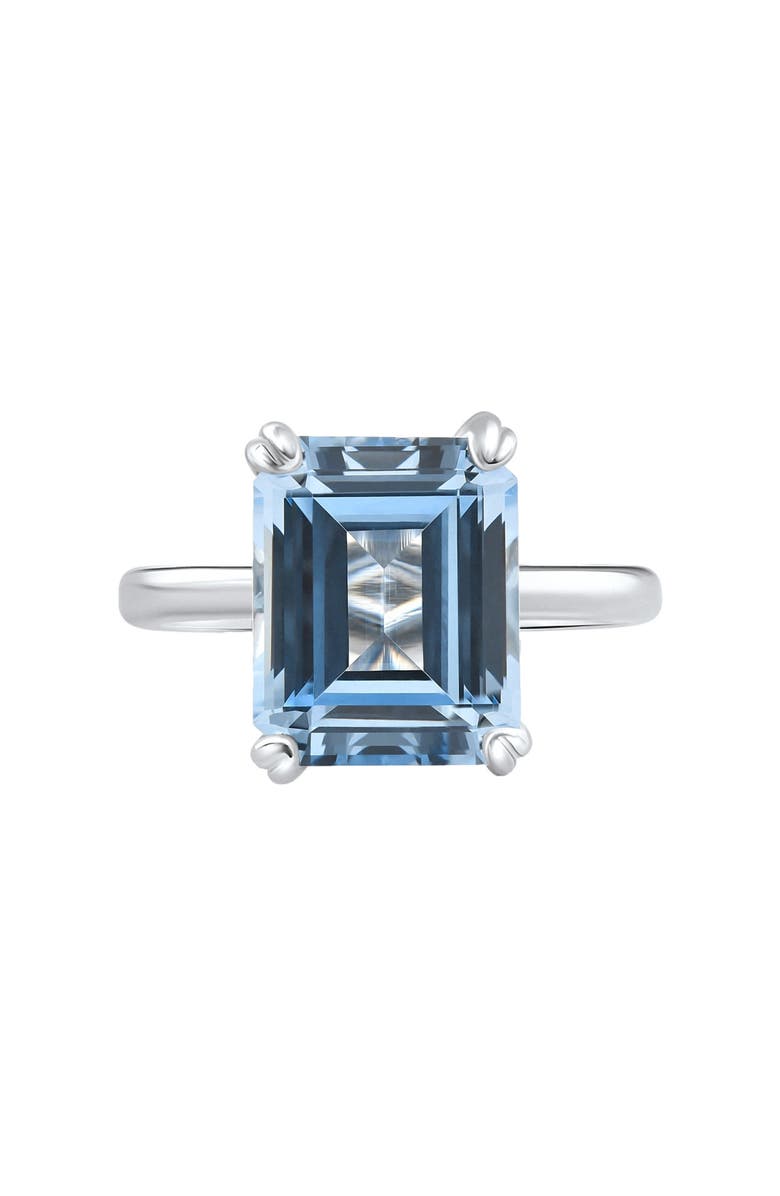 Bliss Diamond Emerald Cut Aquamarine Solitaire Sandi Ring Platinum 12MM Lab Grown, Main, color, 
