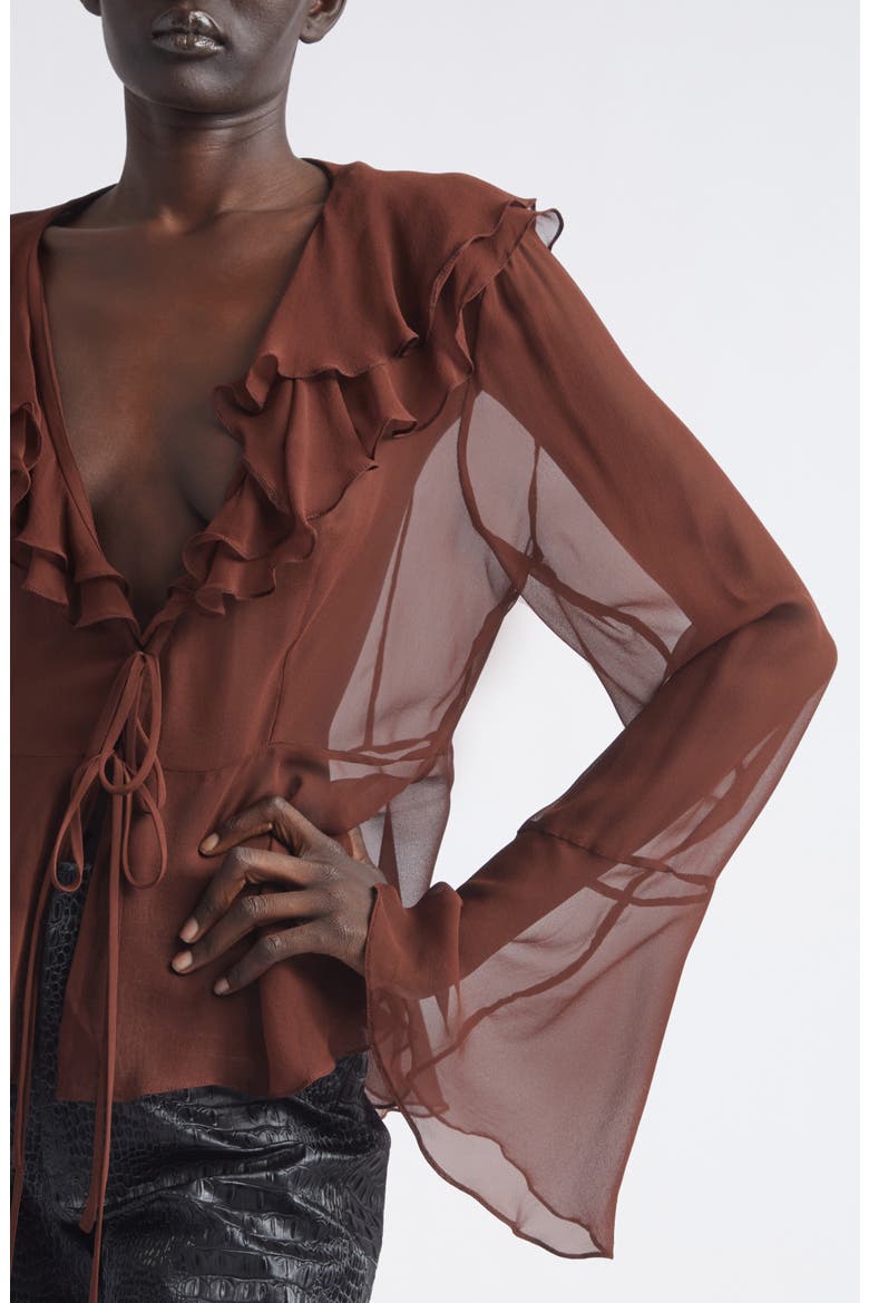 Arianna Silk Chiffon Tie Shirt, Alternate, color, BROWN