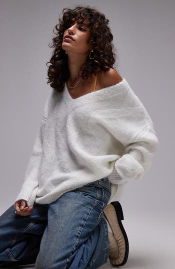 Topshop Oversize Off the Shoulder V-Neck Sweater | Nordstrom