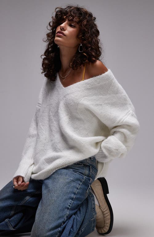 Topshop Oversize Off The Shoulder V-neck Sweater