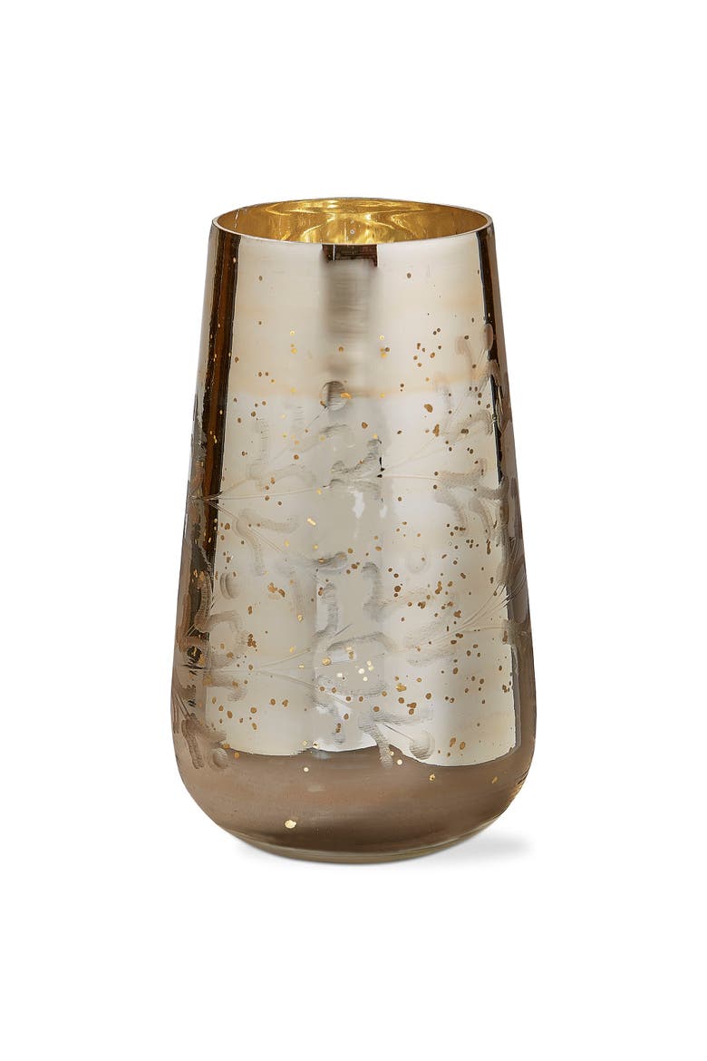 Antique Gold Leaf Glass Hurricane Candle Holder Vase, Main, color, Yellow