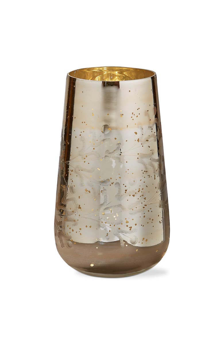 tag Antique Gold Leaf Glass Hurricane Candle Holder Vase, Main, color, Yellow