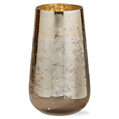 Antique Gold Leaf Glass Hurricane Candle Holder Vase