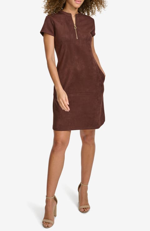 Faux Suede Shirtdress