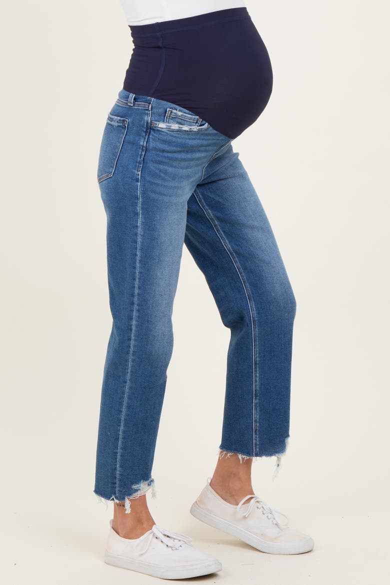 Frayed Hem Cropped Straight Leg Maternity Jeans, Alternate, color, Blue