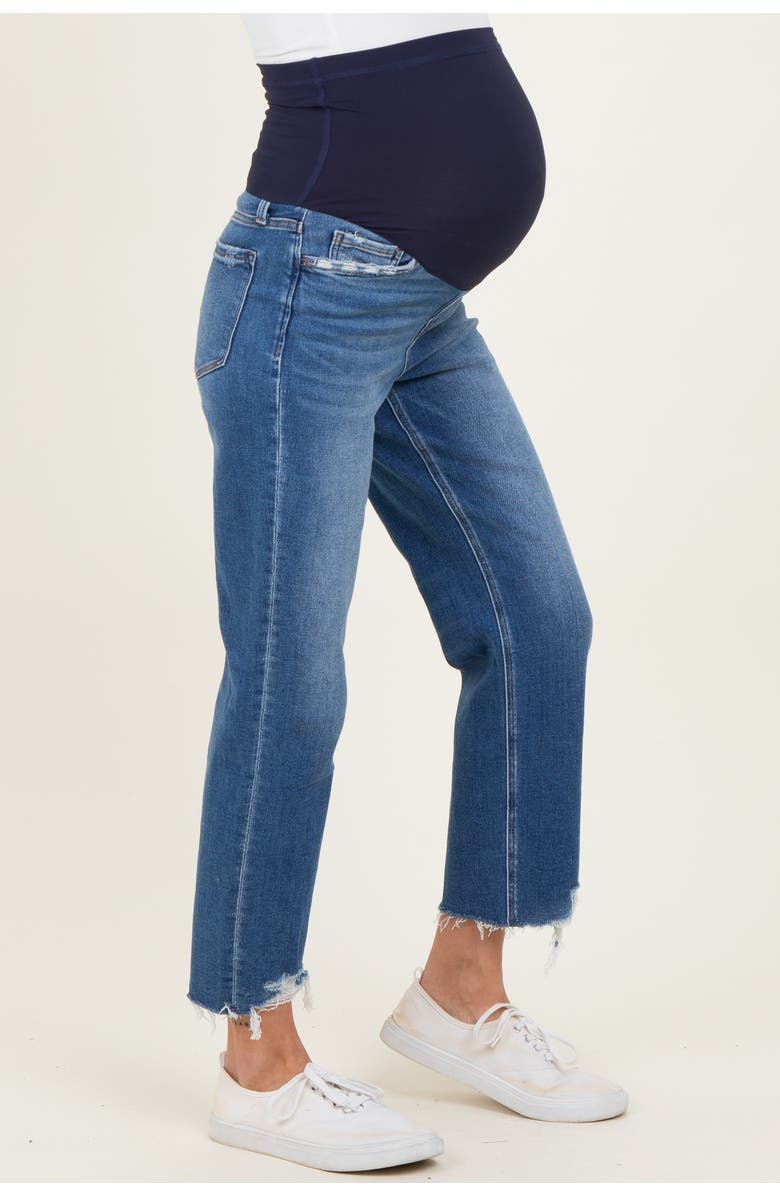 PinkBlush Frayed Hem Cropped Straight Leg Maternity Jeans, Alternate, color, Blue