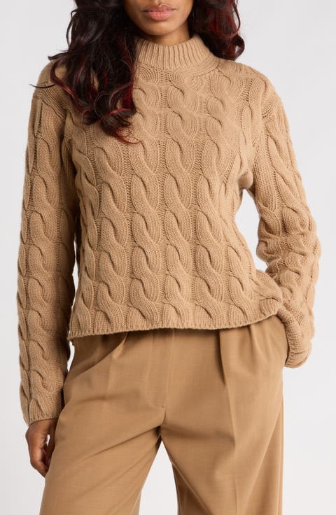 Wool Blend Cable Knit Pullover Sweater