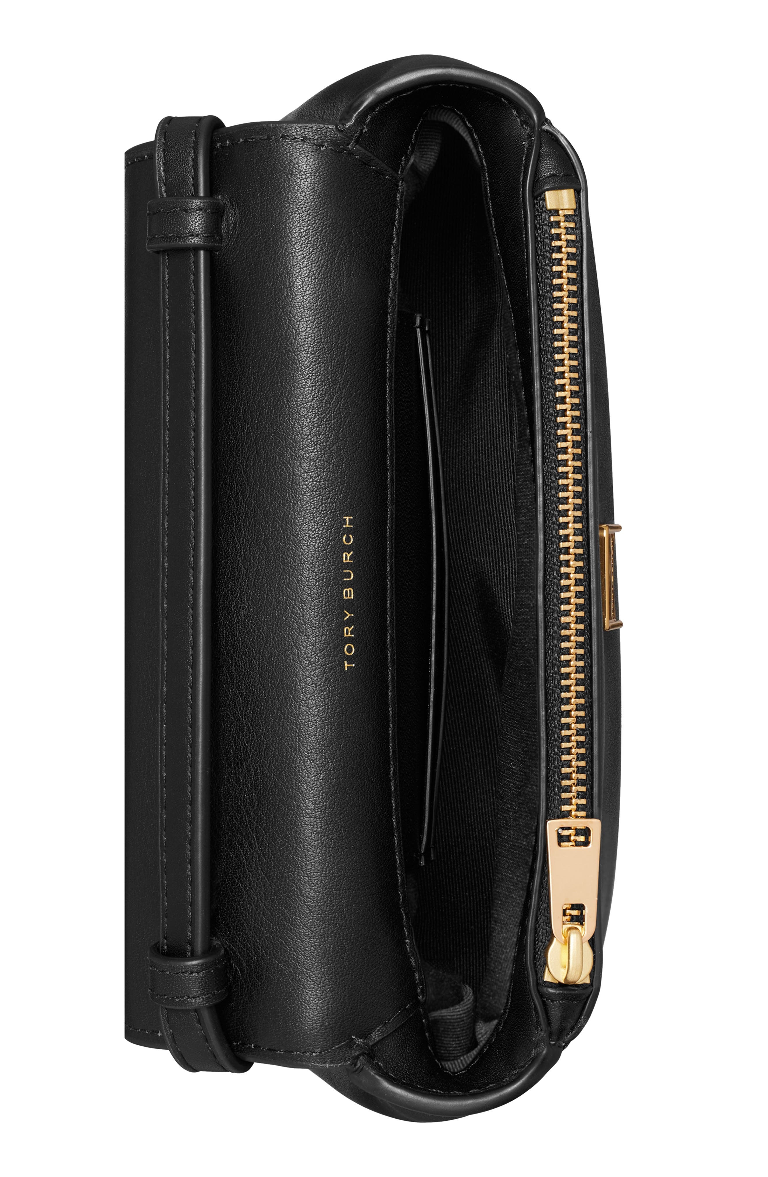 Tory Burch Charlie Leather Top Handle Bag, Alternate, color, Black