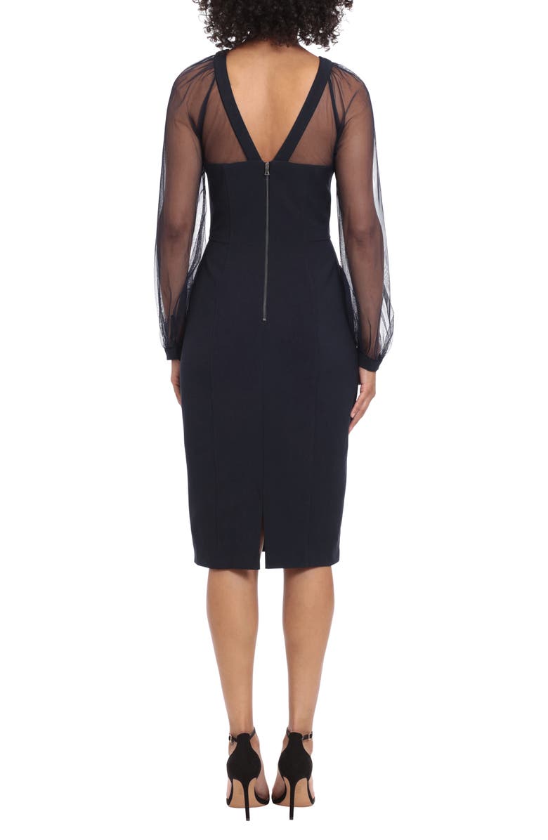 Maggy London Illusion Lace Long Sleeve Cocktail Dress, Alternate, color, Navy