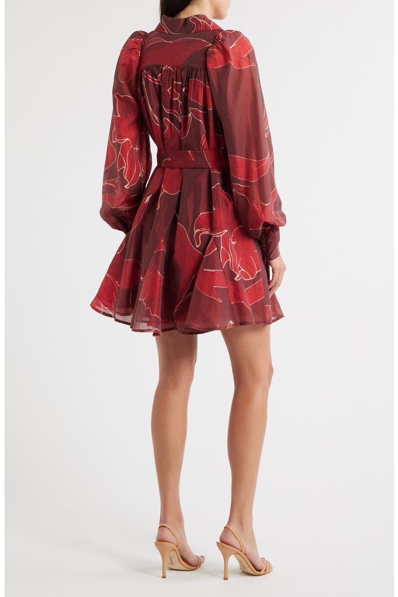 Silvie Long Sleeve Tie Belt Shirtdress, Alternate, color, BURGUNDY/ RED