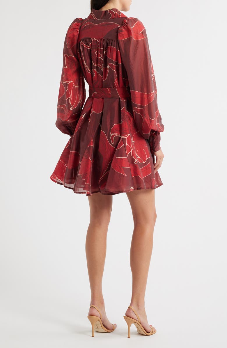 CIEBON Silvie Long Sleeve Tie Belt Shirtdress, Alternate, color, Burgundy/ Red